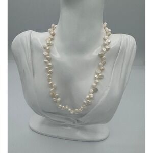 Oshena Pearl Necklace Women OS White Baroque Freshwater Strand Gold MSRP $225